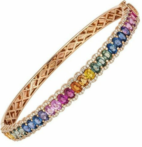BANGLE WITH OVAL MULTI SAPPHIRE AND WHITE DIAMONDS